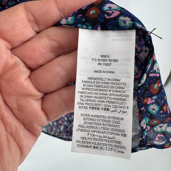 Boden Dark Sheer‎ Floral Tie Neck Blouse Multicolor Long Sleeve Black Size US 14 - Picture 6 of 9